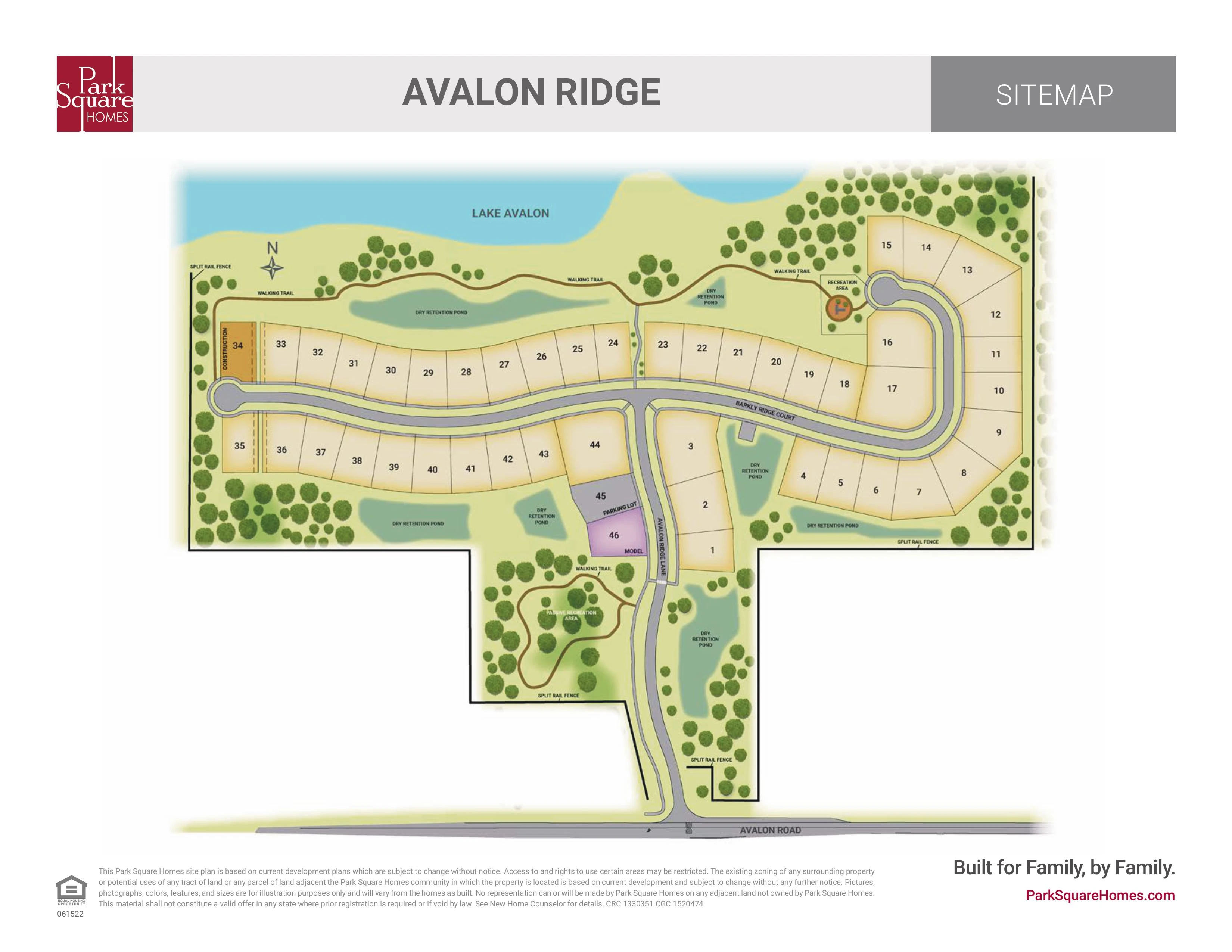 Avalon Ridge Home Site Map